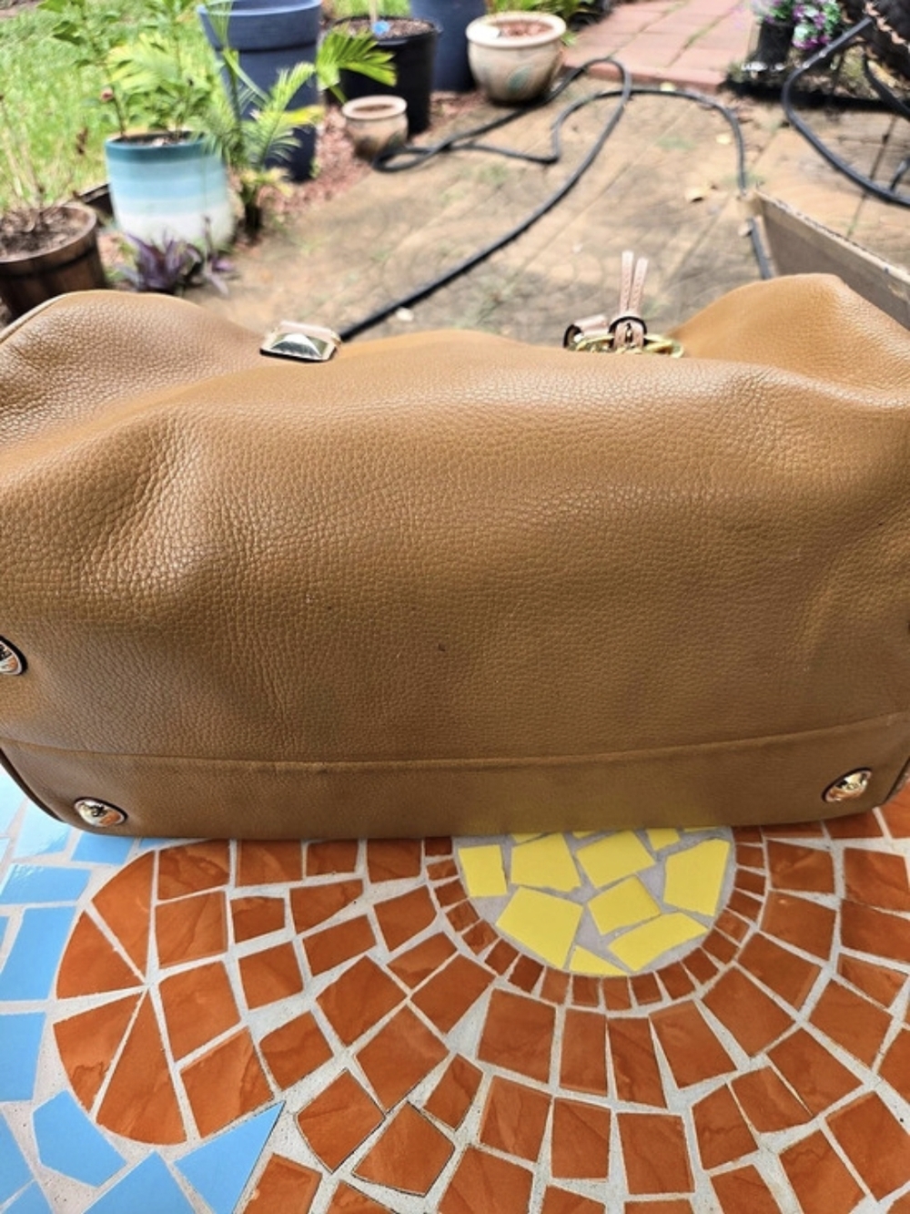 Michael Kors Astor Studded Leather Satchel Shoulder Bag in Brown